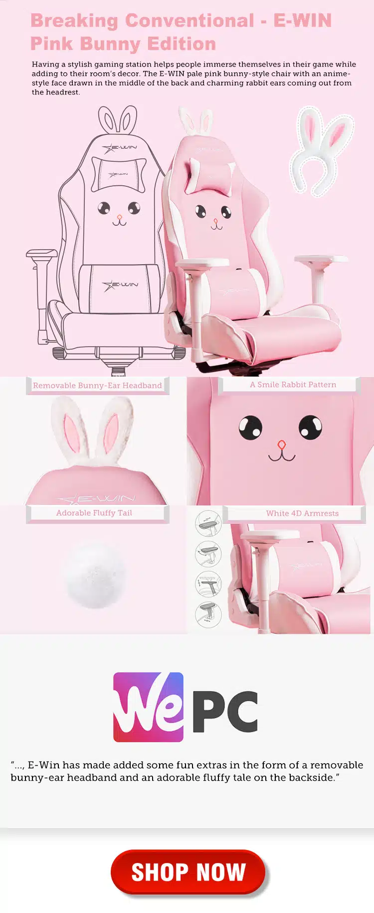 E-WIN Champion Series Pink Bunny Gaming Chair
