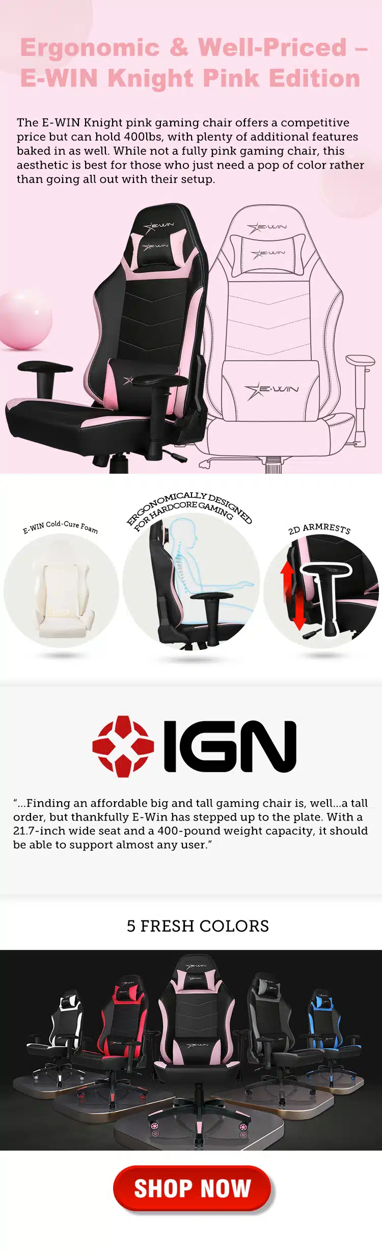 E-WIN Knight Series Pink Gaming Chair